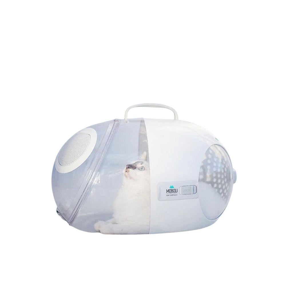 Moboli Capsule Cat Carrier in grey with a cat inside